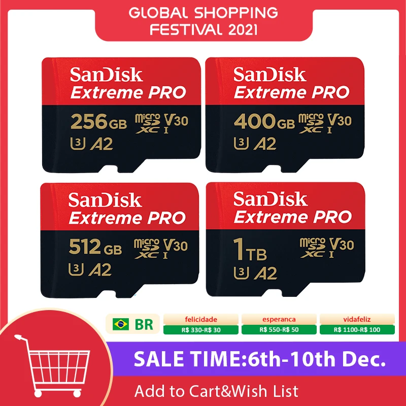 

SanDisk Extreme Pro Micro SDXC Card 256GB Flash Card 400GB 1TB Micro SD Card 512GB A2 Memory Card U3 V30 TF Card For Camera