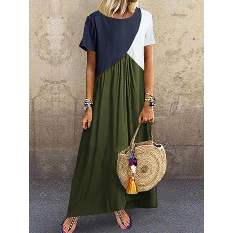 Women Geometric Stitching Patchwork Contrast Dress Commute Short-Sleeve Dresses Large Size Casual Long Beach Dress Ropa Mujer
Women Geometric Stitching Patchwork Contrast Dress Commute Short-Sleeve Dresses Large Size Casual Long Beach Dress Ropa Mujer