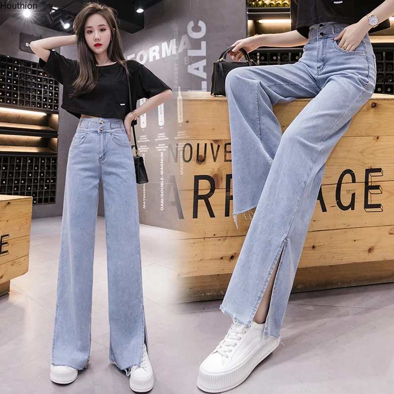 Houthion New High Waist Women's Denim Jeans Fashion Summer Korean Casual Wide Leg Pants Solid Color Split Fork Pocket
Houthion New High Waist Women's Denim Jeans Fashion Summer Korean Casual Wide Leg Pants Solid Color Split Fork Pocket