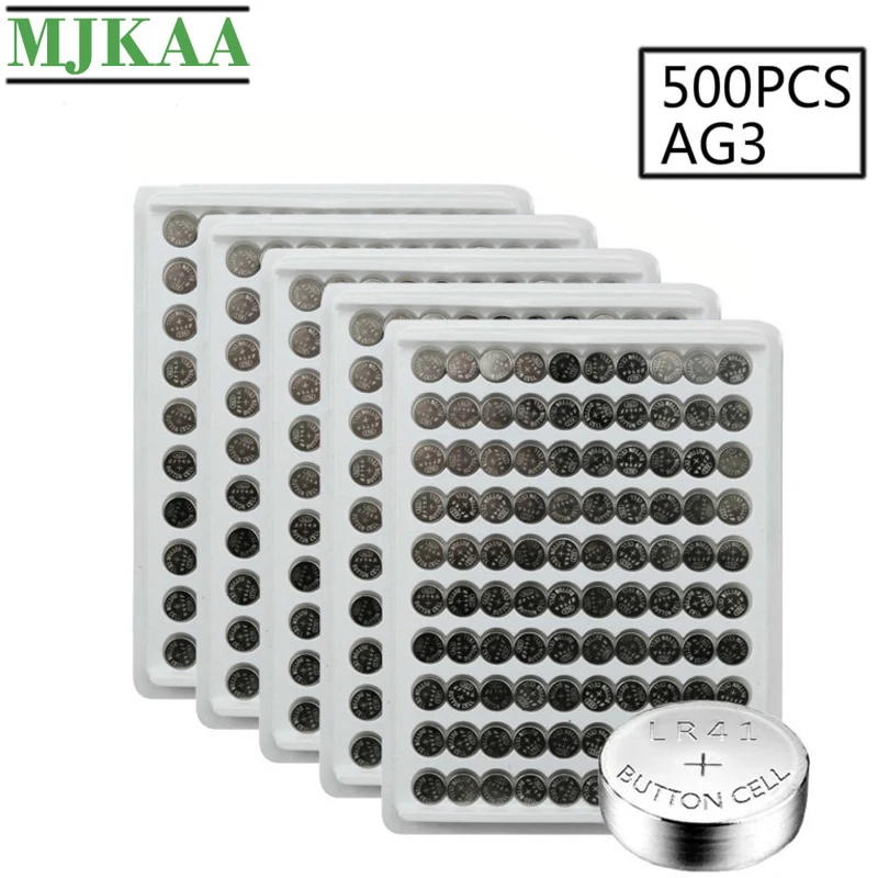 MJKAA 500 шт. AG3 SR41 192 батарея для монет 1 55 В щелочная L736 384 SR41SW CX41 LR41 392 батарейки часов