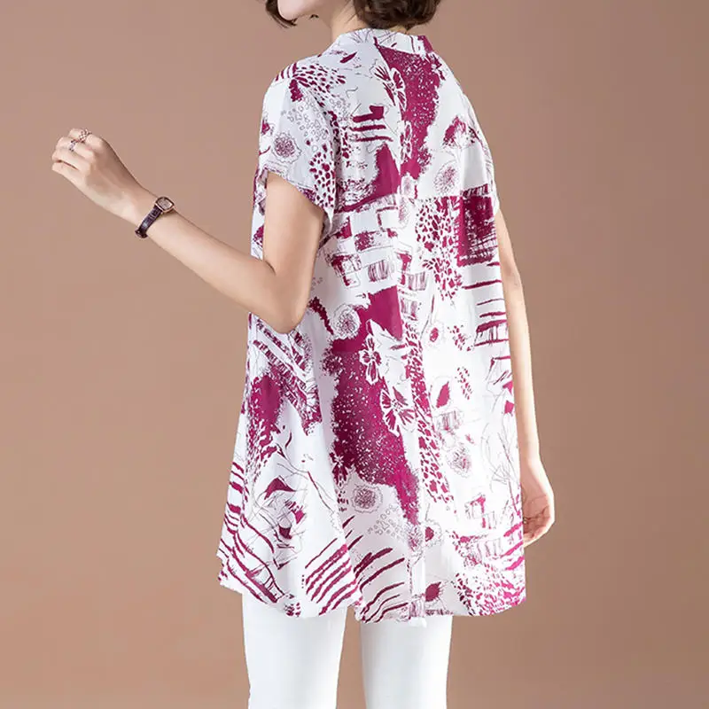 Vintage Cotton And Linen Shirt Women Blouse Loose Print Short Sleeve Ladies Tops Blusas Mujer Casual Plus Size Blouses 5XL Q4259
Vintage Cotton And Linen Shirt Women Blouse Loose Print Short Sleeve Ladies Tops Blusas Mujer Casual Plus Size Blouses 5XL Q4259