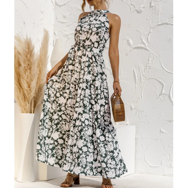 2021 Halter Neck Women Maxi Chiffon Dress Floral Print Off-the-shoulder Strap Female Drawstring Summer Beach Casual Girl Dresses
2021 Halter Neck Women Maxi Chiffon Dress Floral Print Off-the-shoulder Strap Female Drawstring Summer Beach Casual Girl Dresses