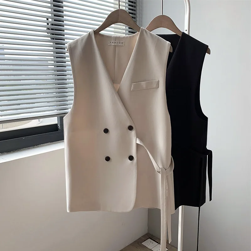 Autumn Women's Suit Vests Jacket Vintage V-Neck Double Breasted Lace Up Loose Tank Vest Top Korean Style Women Sleeveless Coat
Autumn Women's Suit Vests Jacket Vintage V-Neck Double Breasted Lace Up Loose Tank Vest Top Korean Style Women Sleeveless Coat
