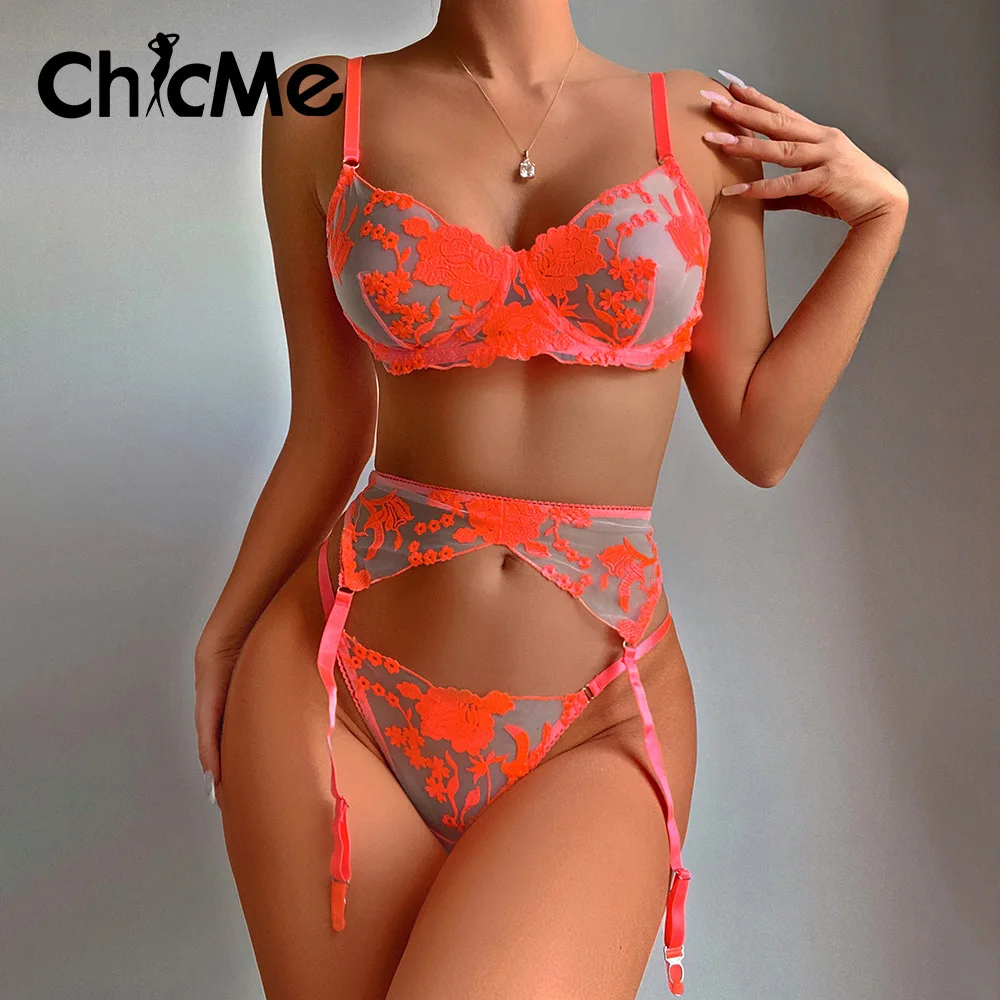 

Chicme Women Bowknot Decor Cutout Lace Lingerie Set Spaghetti Strap Sexy Bra Sets Two Pieces