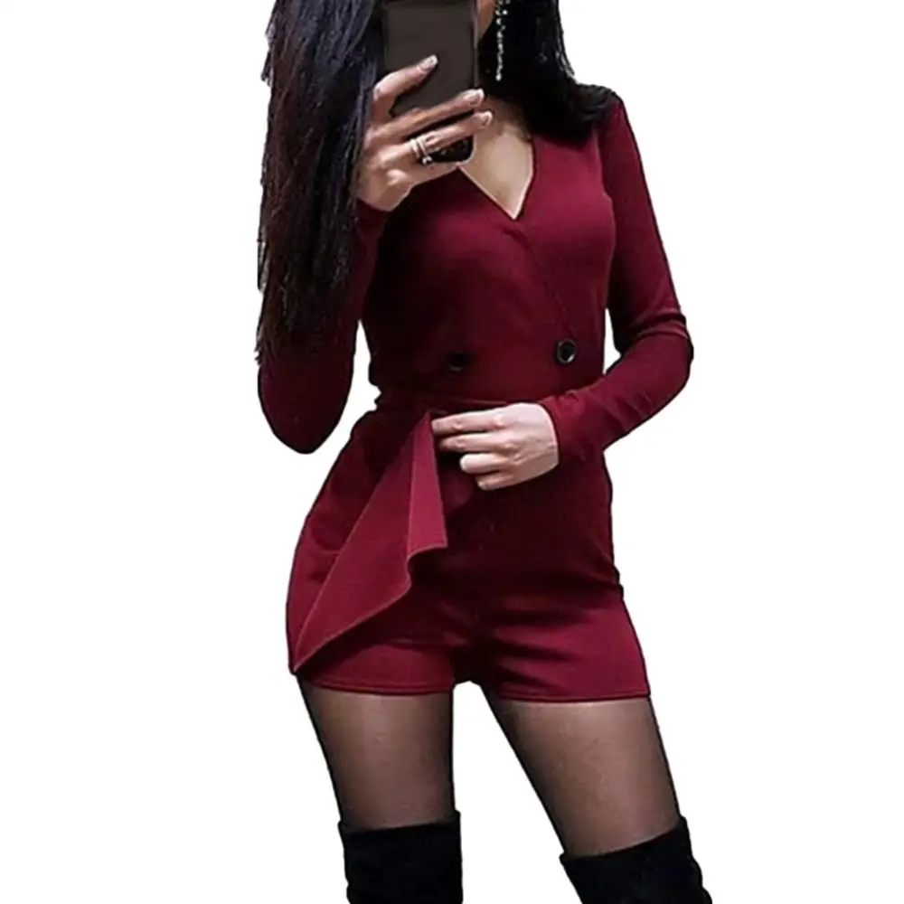 70% Hot Sell Chic Women Solid Color Long Sleeve V Neck Double-breasted Dress Short Jumpsuit
70% Hot Sell Chic Women Solid Color Long Sleeve V Neck Double-breasted Dress Short Jumpsuit