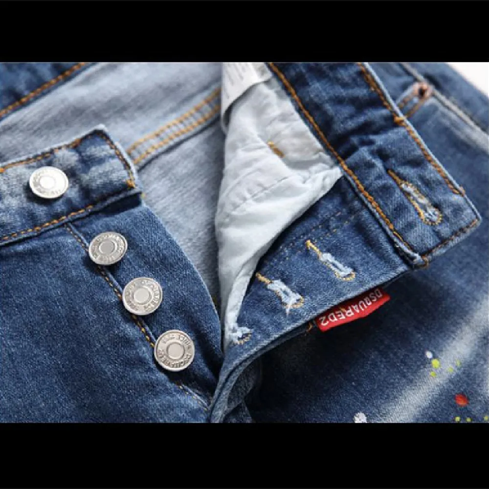 Men's jeans new wash splashed paint men's cat beard slim stretch jeans European American hip hop fashion jeans with small feet 
Men's jeans new wash splashed paint men's cat beard slim stretch jeans European American hip hop fashion jeans with small feet