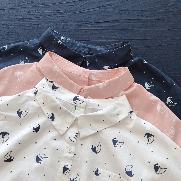 2020 New Autumn Cotton Shirt Korea Style Cute Cartoon Print Loose Literary Turndown Collar Nine Quarter Sleeve Shirt Women
2020 New Autumn Cotton Shirt Korea Style Cute Cartoon Print Loose Literary Turndown Collar Nine Quarter Sleeve Shirt Women