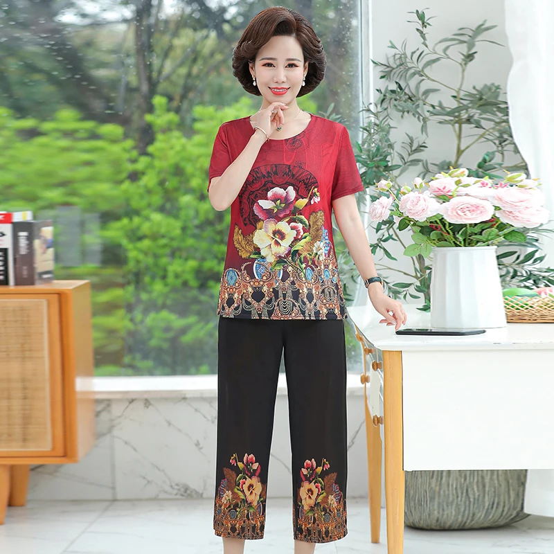 Oriental Style Women Summer Twinset Blue Red Gray Floral Short Sleeve Blouse And Black Cropped Pant 2 Pieces Trouser Suit Set
Oriental Style Women Summer Twinset Blue Red Gray Floral Short Sleeve Blouse And Black Cropped Pant 2 Pieces Trouser Suit Set