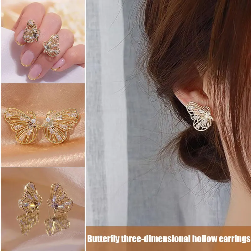 Newly Butterfly Earrings Women's 3D Hollow Diamond Stud for Girls Simple Earring Jewelry Gift
Newly Butterfly Earrings Women's 3D Hollow Diamond Stud for Girls Simple Earring Jewelry Gift