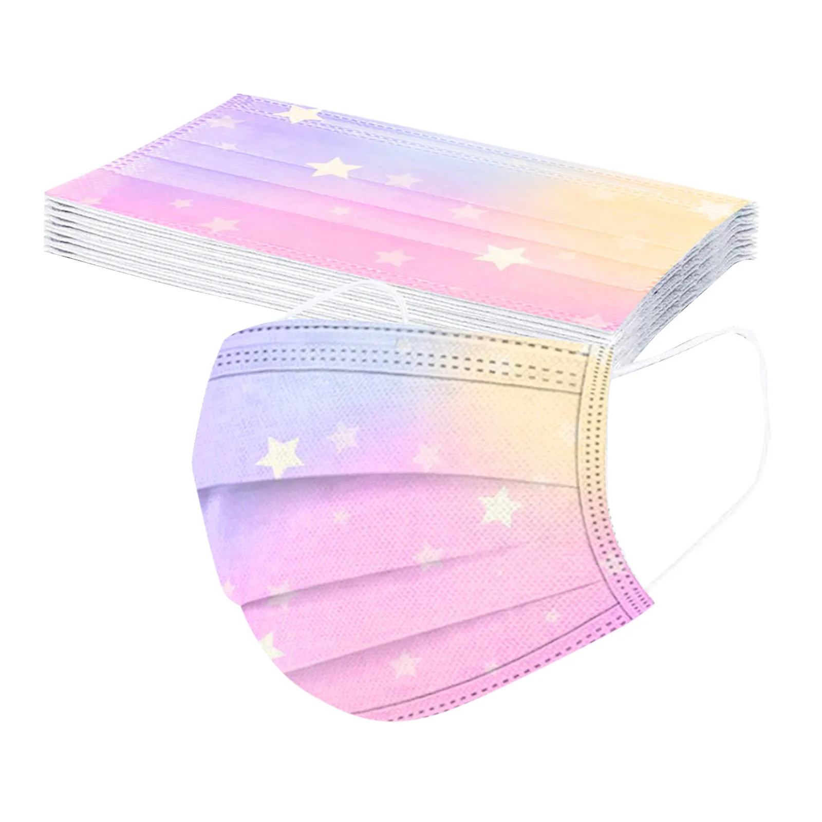 

10pc Children Tie-dye Gradient Printed Mask 3-layer Dustproof Disposable Face Mask Kids Girl Fashion Starry-sky Mask Mascarilla