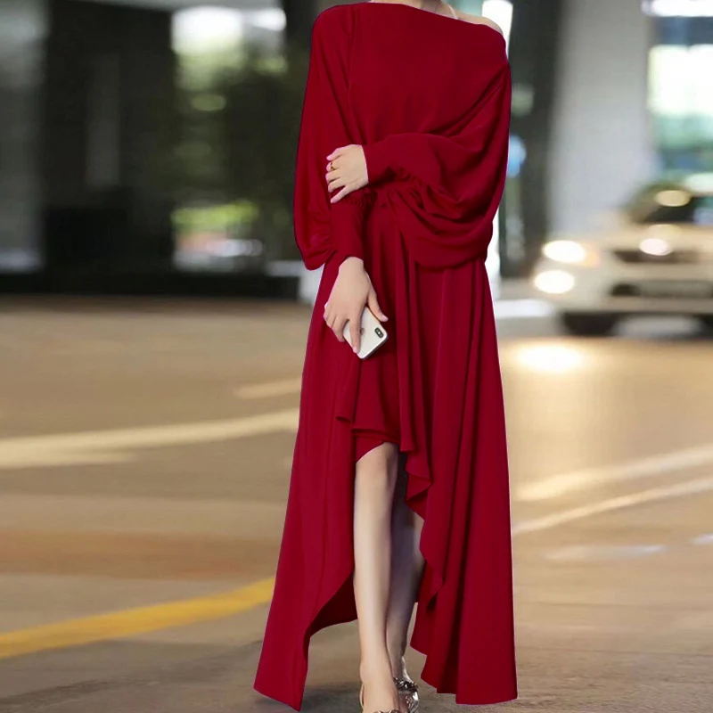 Women Fashion Irregular Party Dress Casual Loose Solid Color O-Neck Long Dress Spring Autumn Pleated Lantern Sleeve Long Dress
Women Fashion Irregular Party Dress Casual Loose Solid Color O-Neck Long Dress Spring Autumn Pleated Lantern Sleeve Long Dress