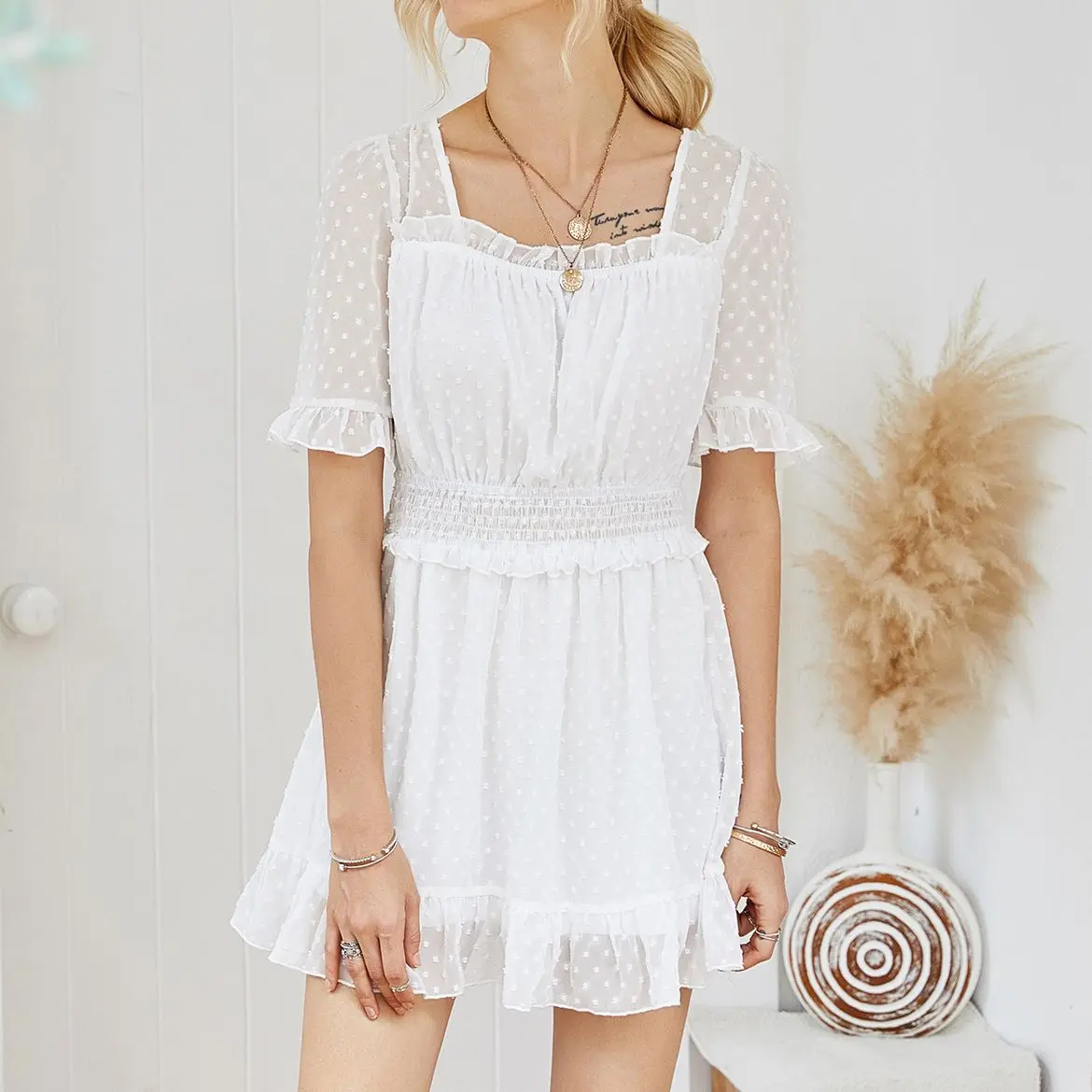 Dress Women summer 2021 Fashion White Out O-neck Strap Long Sleeve Dress Mini Dresses big sizes Casual For Elegent Lady Vestido
Dress Women summer 2021 Fashion White Out O-neck Strap Long Sleeve Dress Mini Dresses big sizes Casual For Elegent Lady Vestido