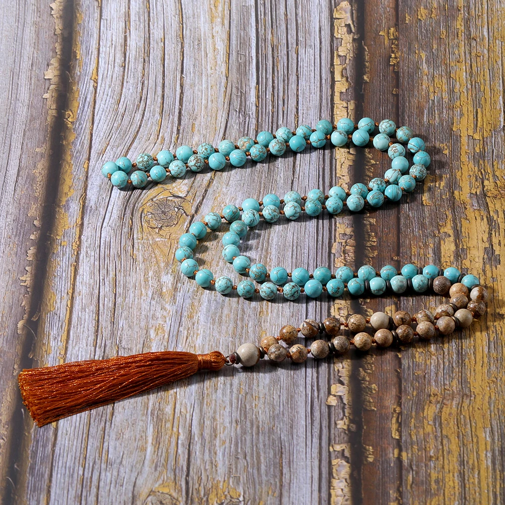 OAIITE Yoga Jewelry 108 Mala Beads with Tassel Necklace Natural Turquoise Picture Stones Beaded Knotted Necklaces Gift Dropship
OAIITE Yoga Jewelry 108 Mala Beads with Tassel Necklace Natural Turquoise Picture Stones Beaded Knotted Necklaces Gift Dropship