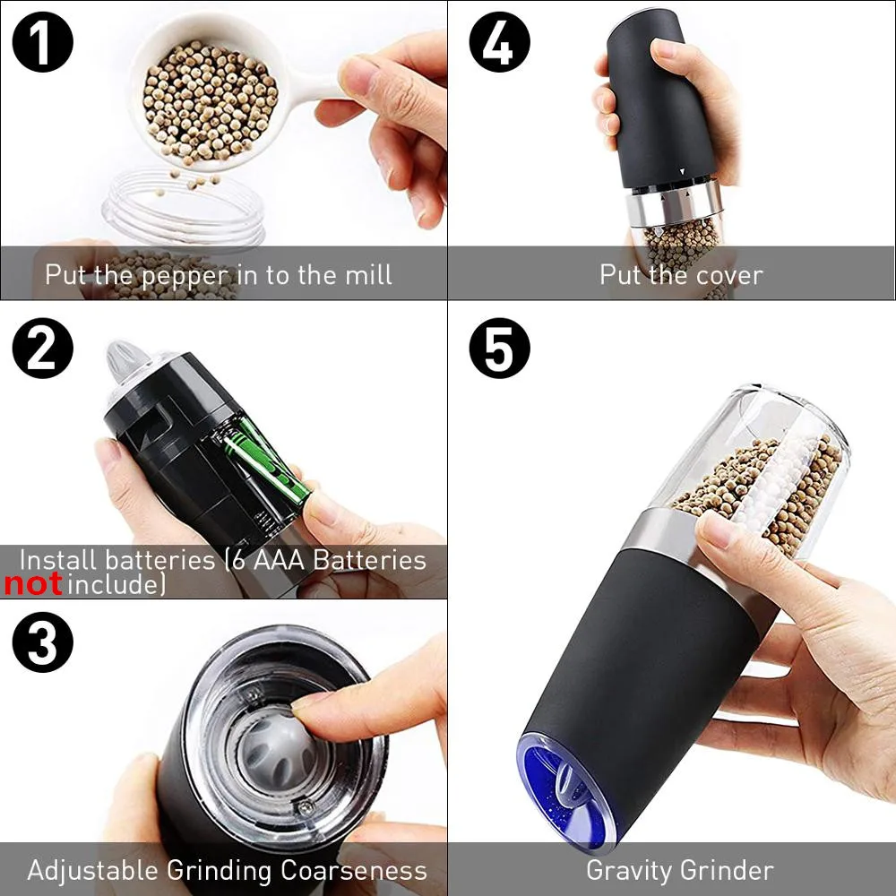 2Pcs Automatic Gravity Salt and Pepper Grinder Set Electric Pepper Mill Grinder Stainless Steel Salt Pepper Grinder Kitchen Tool
2Pcs Automatic Gravity Salt and Pepper Grinder Set Electric Pepper Mill Grinder Stainless Steel Salt Pepper Grinder Kitchen Tool