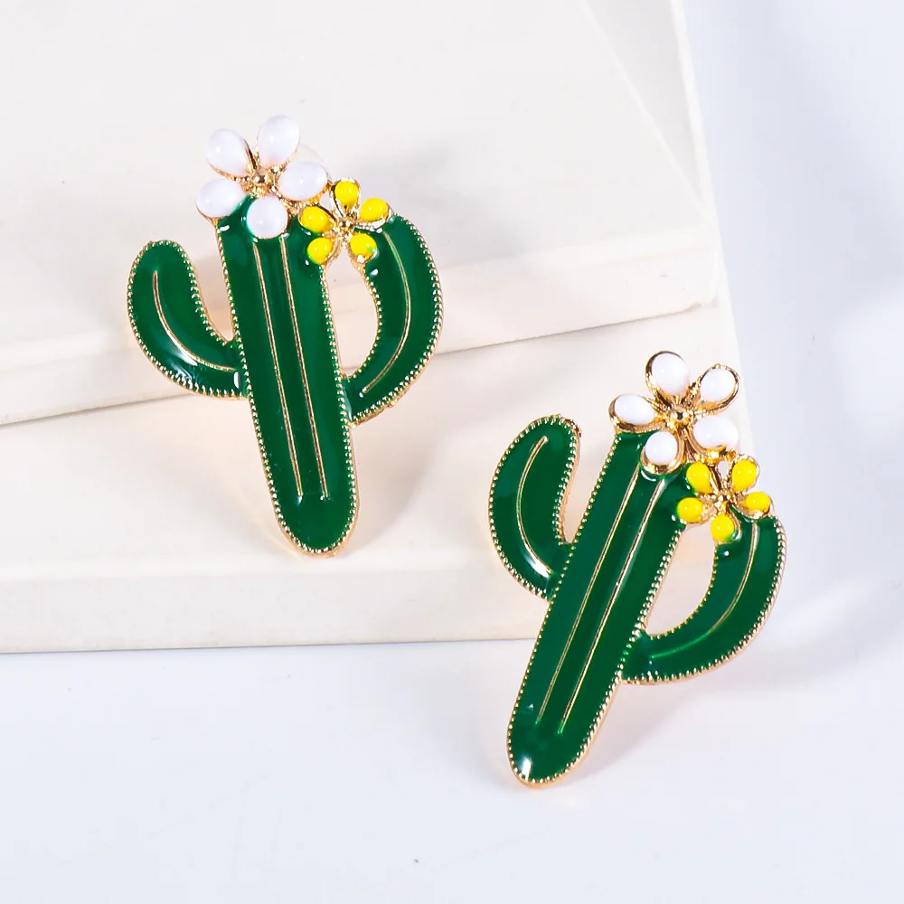 

Fun Creative Drip Oil Cactus Stud Earring for Women Korean Fashion Statement Girl Teen 2022 Trendy Jewelry Accessories Kolczyki