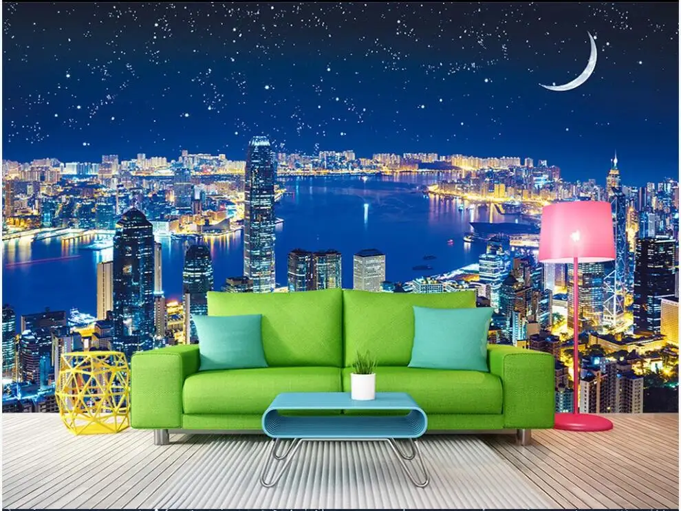

Custom photo 3d wallpaper Hong Kong Victoria Starry Night background home decor living room wallpaper for walls 3 d