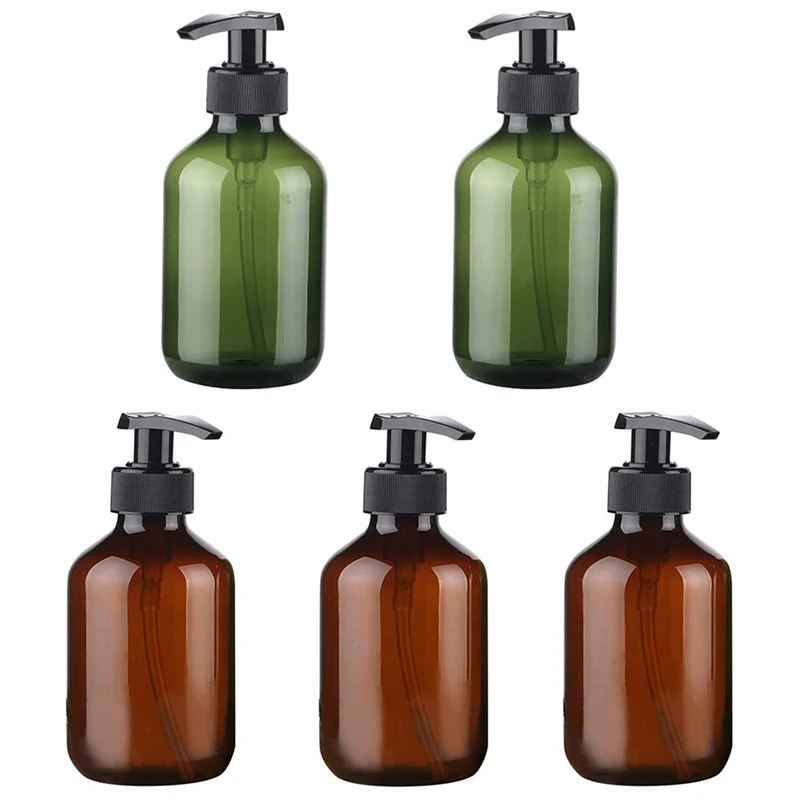 10 Ounce Plastic Pump Bottles Dispenser, Amber and Green Refillable Bottle Containers for Massage Oil, Lotion 5 Pack
10 Ounce Plastic Pump Bottles Dispenser, Amber and Green Refillable Bottle Containers for Massage Oil, Lotion 5 Pack