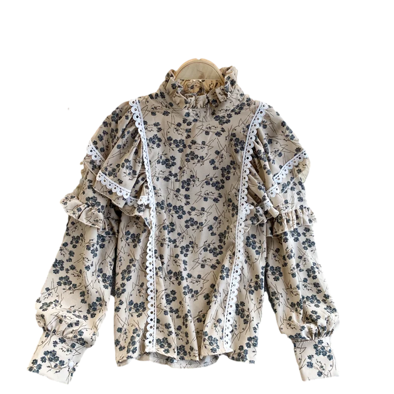 Spring Autumn New Chiffon Blouse Lantern Sleeve Shirt Women's Ruffled Slim All-Match Stand Collar Floral Tops UK963
Spring Autumn New Chiffon Blouse Lantern Sleeve Shirt Women's Ruffled Slim All-Match Stand Collar Floral Tops UK963