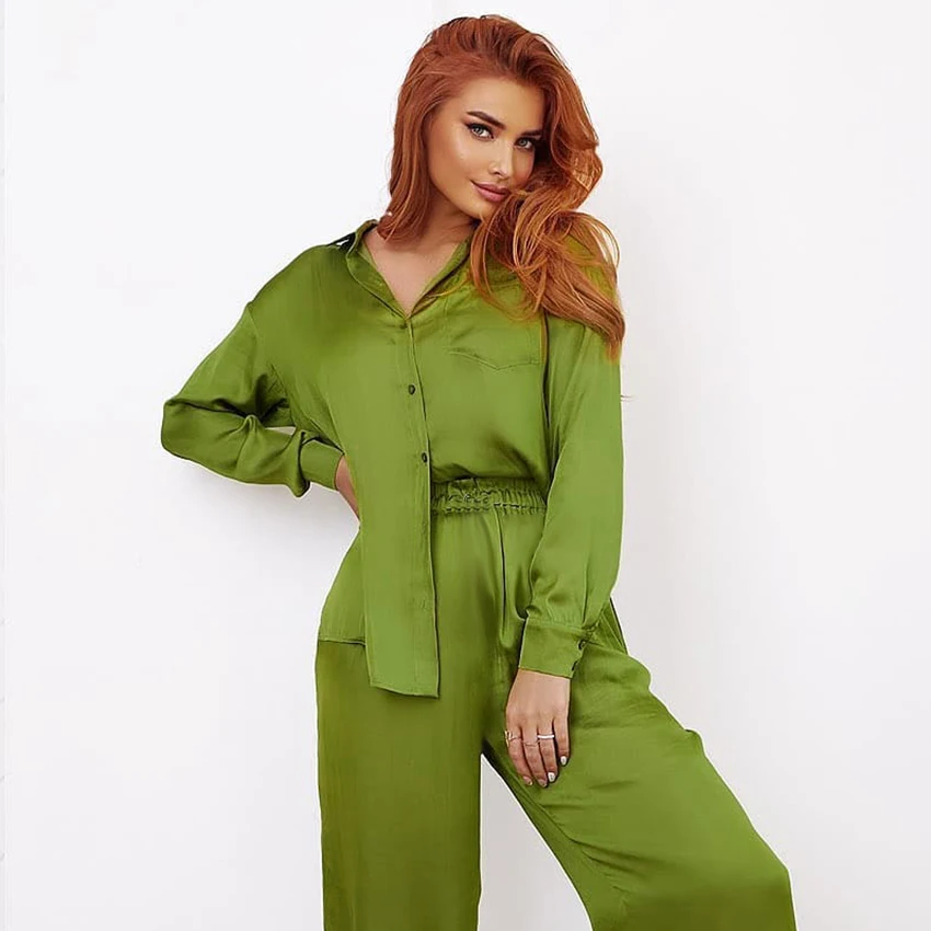 Restve Green Home Suit For Women 2 Piece Set Satin Long Sleeve Turn Down Collar Tops Autumn Sleepwear Female Sets With Pants
Restve Green Home Suit For Women 2 Piece Set Satin Long Sleeve Turn Down Collar Tops Autumn Sleepwear Female Sets With Pants
