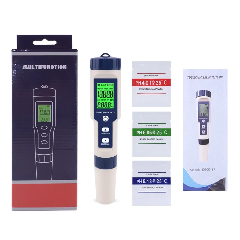 Тестер качества воды TDS/EC/PH/солености/температуры, электроды со сменными элементами, измеряются без морской солености, 5 в 1
Тестер качества воды TDS/EC/PH/солености/температуры, электроды со сменными элементами, измеряются без морской солености, 5 в 1