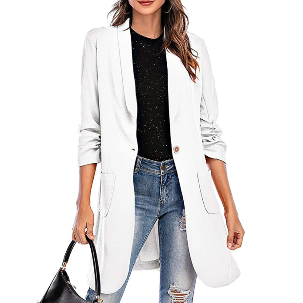 Women Plain Business Blazer Workwear Slim Casual Long Sleeve Coat One-Button Mid Length Overcoat Office Lady Coat
Women Plain Business Blazer Workwear Slim Casual Long Sleeve Coat One-Button Mid Length Overcoat Office Lady Coat