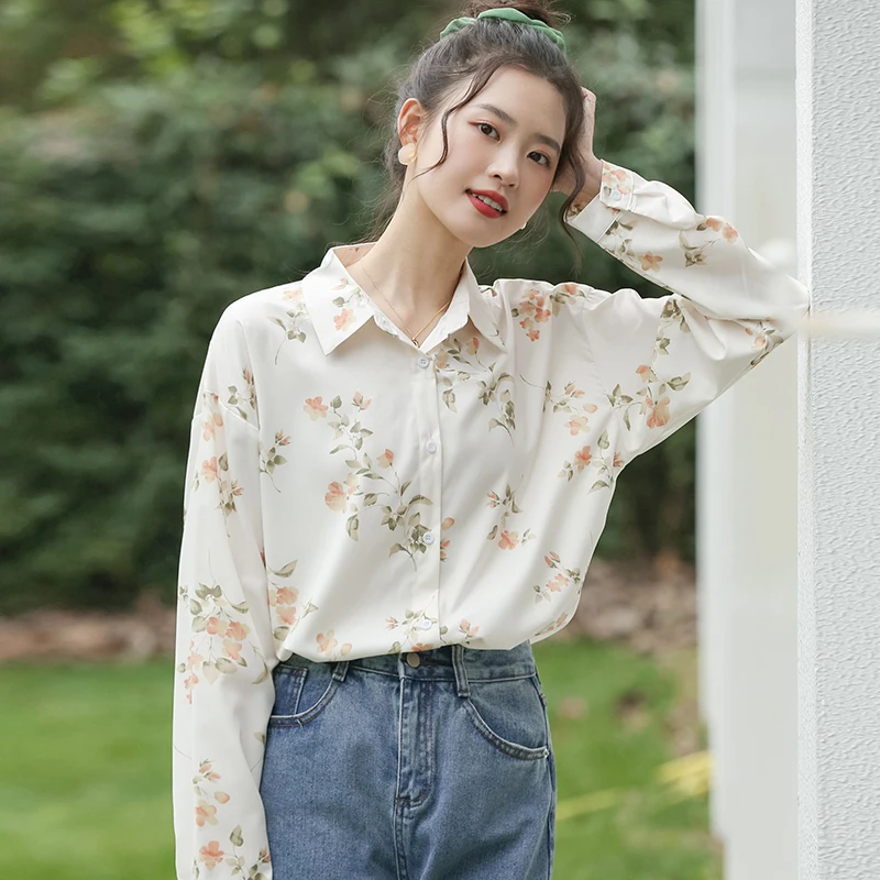 Chiffon Slim Women's Blouses Fashion Long Sleeve Top Flowers Buttons Polo Shirt New Casual Blouse Spring/autumn Houthion
Chiffon Slim Women's Blouses Fashion Long Sleeve Top Flowers Buttons Polo Shirt New Casual Blouse Spring/autumn Houthion