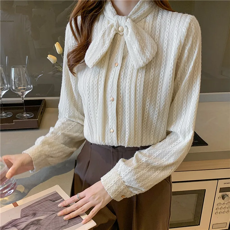 Chiffon Women's Blouse Bow Lace Girl's Shirt Casual Top Spring Autumn Solid Fashion Clothing New Loose Lady Blusas Houthion
Chiffon Women's Blouse Bow Lace Girl's Shirt Casual Top Spring Autumn Solid Fashion Clothing New Loose Lady Blusas Houthion
