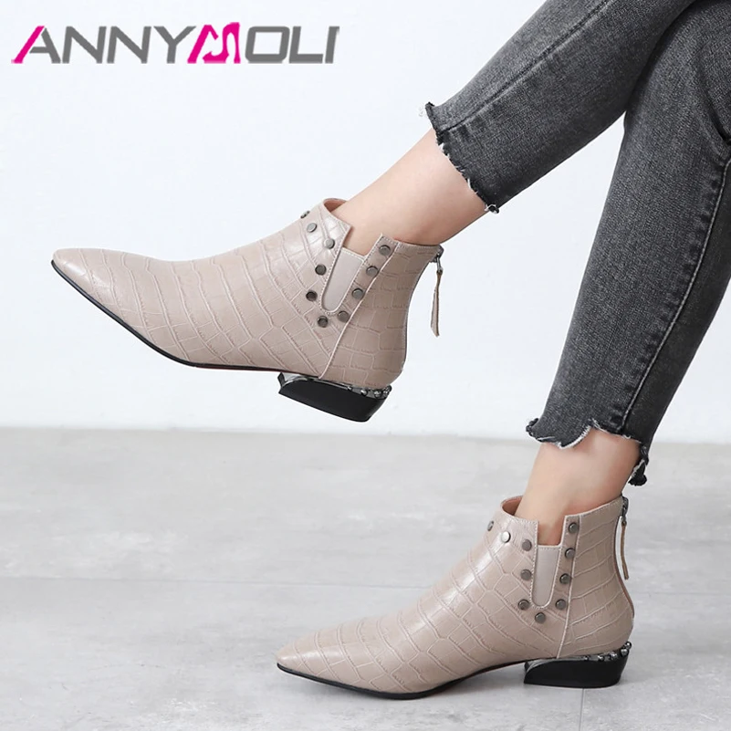 ANNYMOLI Med Heel Woman Boots Pointed Toe Short Boots Chunky Heel Ankle Boots Zip Rivet Ladies Shoes Autumn Winter Black Size 43
ANNYMOLI Med Heel Woman Boots Pointed Toe Short Boots Chunky Heel Ankle Boots Zip Rivet Ladies Shoes Autumn Winter Black Size 43