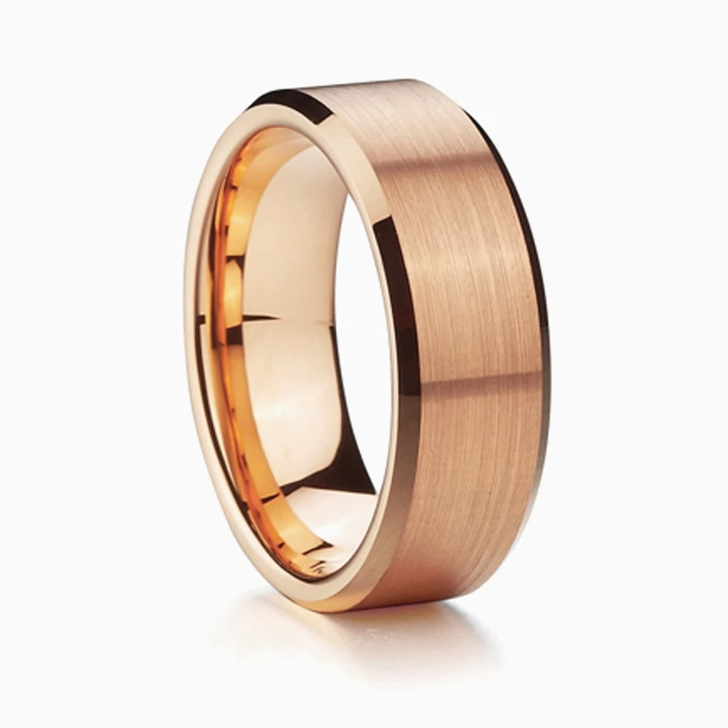 Custom 18k Rose Gold plated Matte 857 tungsten wedding rings for men and women 8mm bevelled finger ring wholesale 
Custom 18k Rose Gold plated Matte 857 tungsten wedding rings for men and women 8mm bevelled finger ring wholesale