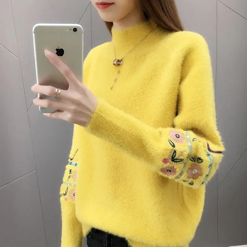2020 New Autumn Winter Women Turtleneck Knit Pullover Mink Wool Loose Long Sleeve Flower Printed Fashion Causal Sweater W497
2020 New Autumn Winter Women Turtleneck Knit Pullover Mink Wool Loose Long Sleeve Flower Printed Fashion Causal Sweater W497