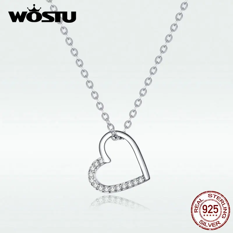 WOSTU 100% Real 925 Sterling Silver The Shape Of Love Heart Necklace Mean Forever For Women Making Fashion Jewelry BKN347 | Украшения и