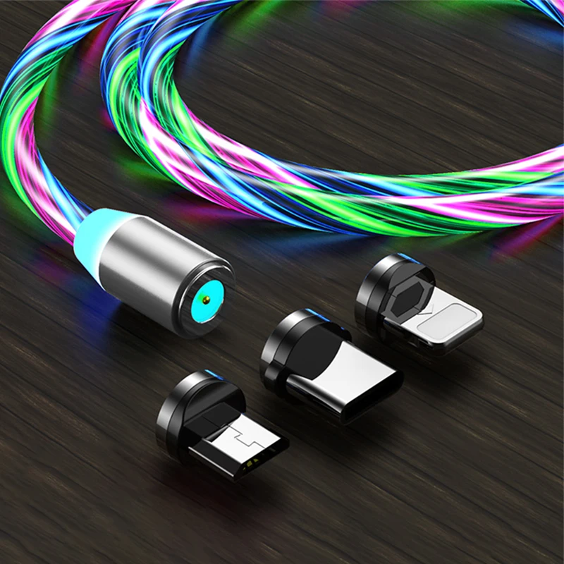СВЕТОДИОДНЫЙ Магнитный зарядный кабель 1 м/2 м Micro USB Тип C шнур потоковый