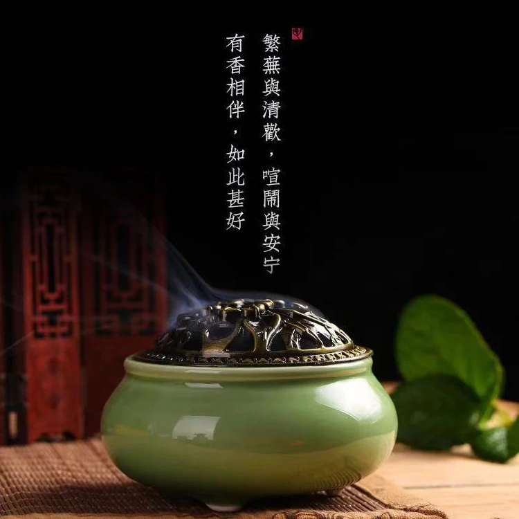 

Incense Burner with Calabash Stick Holder Porcelain Charcoal Censer with Resin Granular Powder Cone or Coil Incense Buddhist