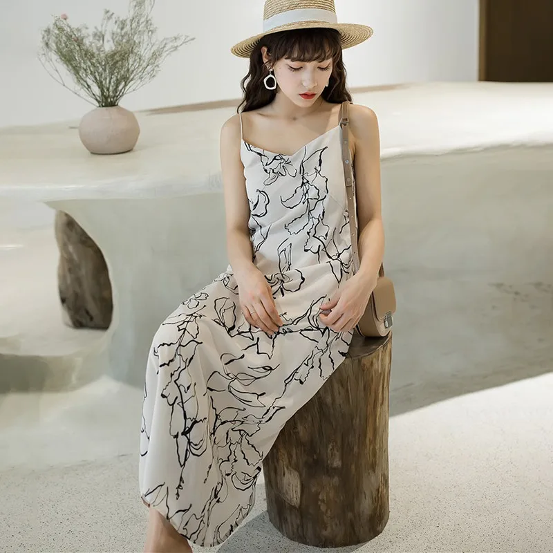 Women Summer Floral Print Strap All-Match Dress Sleeveless Sling French Style Ladies Beach Slim Long V Neck Dresses
Women Summer Floral Print Strap All-Match Dress Sleeveless Sling French Style Ladies Beach Slim Long V Neck Dresses