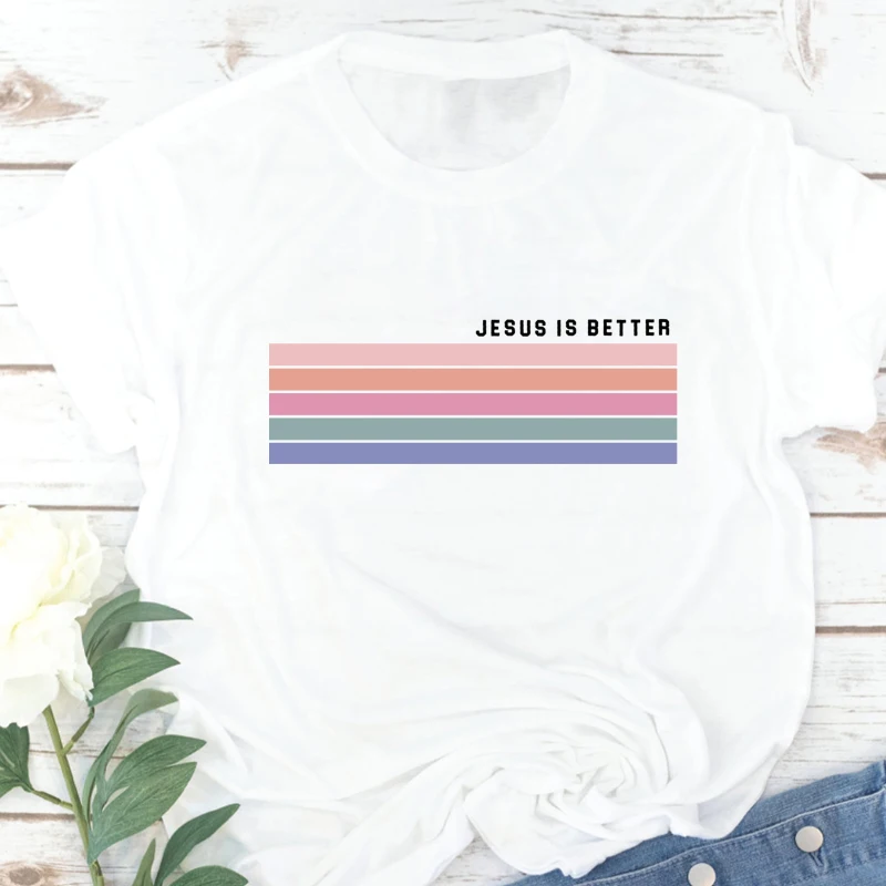 Colored Jesus Is Better T-shirt Aesthetic Christian Bible Top Tee Shirt Cute Women Graphic Religion Tshirt
Colored Jesus Is Better T-shirt Aesthetic Christian Bible Top Tee Shirt Cute Women Graphic Religion Tshirt