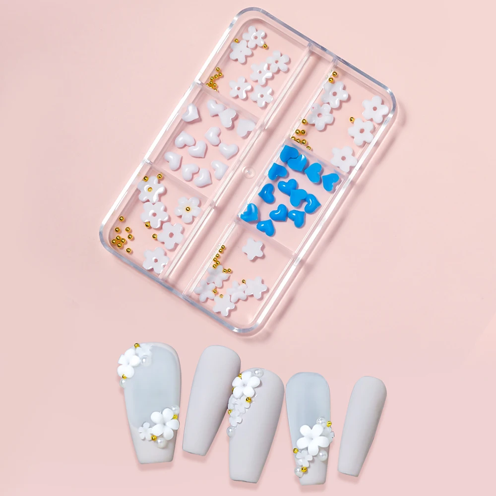 6 Grid Small White Flower Steel Ball Blue and White Love Resin DIY Mixed Acrylic Nail Decoration Professional Nail Salon Supplie
6 Grid Small White Flower Steel Ball Blue and White Love Resin DIY Mixed Acrylic Nail Decoration Professional Nail Salon Supplie