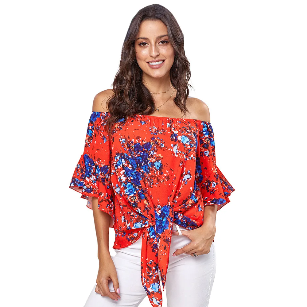 Summer Loose Shirt Sexy Off-Shoulder Women's Printed Knotted Women Pullover 
Summer Loose Shirt Sexy Off-Shoulder Women's Printed Knotted Women Pullover