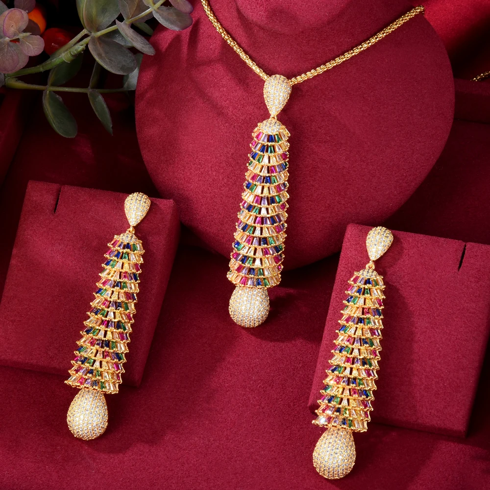 Blachette Luxury High Quality Zirconia Long Pendant Necklace Earrings 2 PCS Dubai Female Bridal Wedding Party Trendy Jewelry Set
Blachette Luxury High Quality Zirconia Long Pendant Necklace Earrings 2 PCS Dubai Female Bridal Wedding Party Trendy Jewelry Set