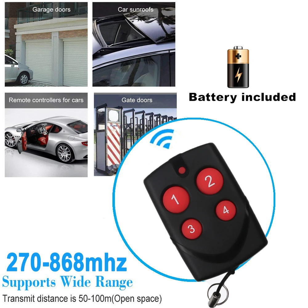 433MHZ Remote Control 4 Channel Car Garage Gate Door Opener Remote Control 270-868mhz Duplicator Clone Cloning Code Key
433MHZ Remote Control 4 Channel Car Garage Gate Door Opener Remote Control 270-868mhz Duplicator Clone Cloning Code Key