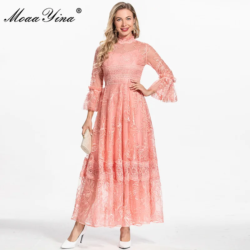 MoaaYina Fashion Designer dress Autumn Women's Dress Stand collar Lace Splicing Embroidery Long Mesh Party Dress
MoaaYina Fashion Designer dress Autumn Women's Dress Stand collar Lace Splicing Embroidery Long Mesh Party Dress