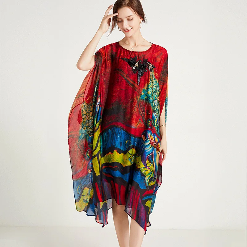 2021Summer Beach Dress Women Clothes Plus Size Loose Split Cuffs Dress Tencel Print Breathable Casual Mid-length Irregular Dress 
2021Summer Beach Dress Women Clothes Plus Size Loose Split Cuffs Dress Tencel Print Breathable Casual Mid-length Irregular Dress