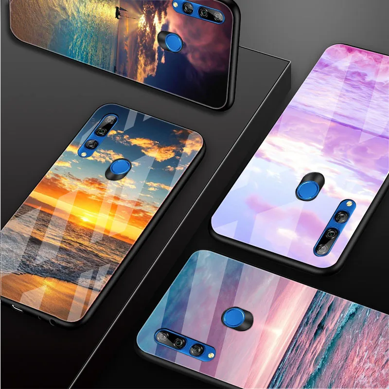 Роскошный чехол из закаленного стекла The sea для телефона Huawei Honor 30 20 10 Lite Pro 8X 9 10i |