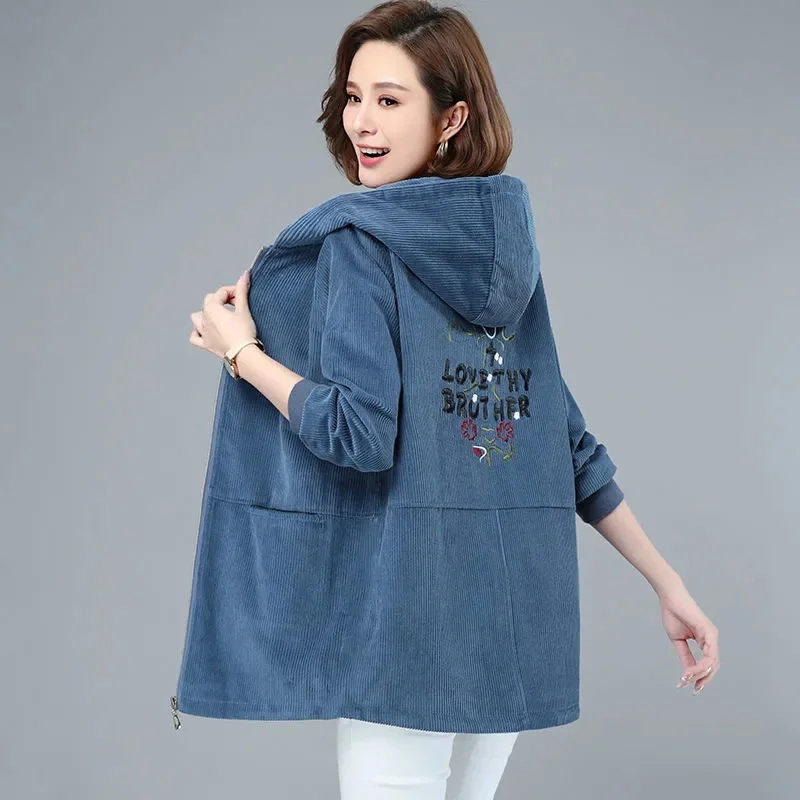 Corduroy Jacket Women New Spring Autumn Middle-aged Outerwear Female Mid-length Embroidered Windbreaker Ladies Overcoat Tops
Corduroy Jacket Women New Spring Autumn Middle-aged Outerwear Female Mid-length Embroidered Windbreaker Ladies Overcoat Tops