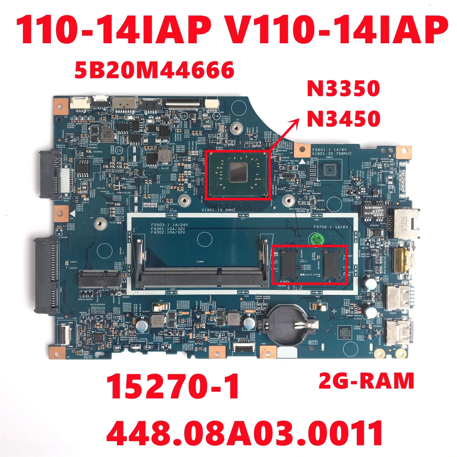 Фото 5B20M44666 для Lenovo V110 110-14IAP V110-14IAP Материнская плата ноутбука LV114A 15270-1 448.08A03.0011 с N3350 N3450 2G