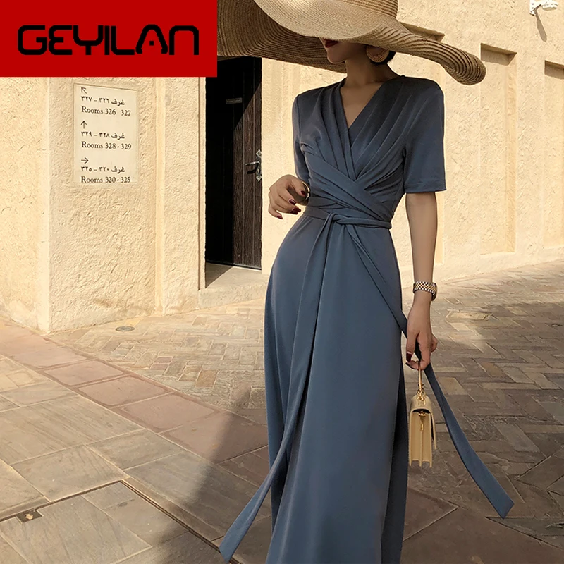 Elegant Stain Women Long Dress Vintage V-neck Bandage Slim Female Short Sleeve Party Evening Vestidos Casual Ladies Maxi Dress
Elegant Stain Women Long Dress Vintage V-neck Bandage Slim Female Short Sleeve Party Evening Vestidos Casual Ladies Maxi Dress
