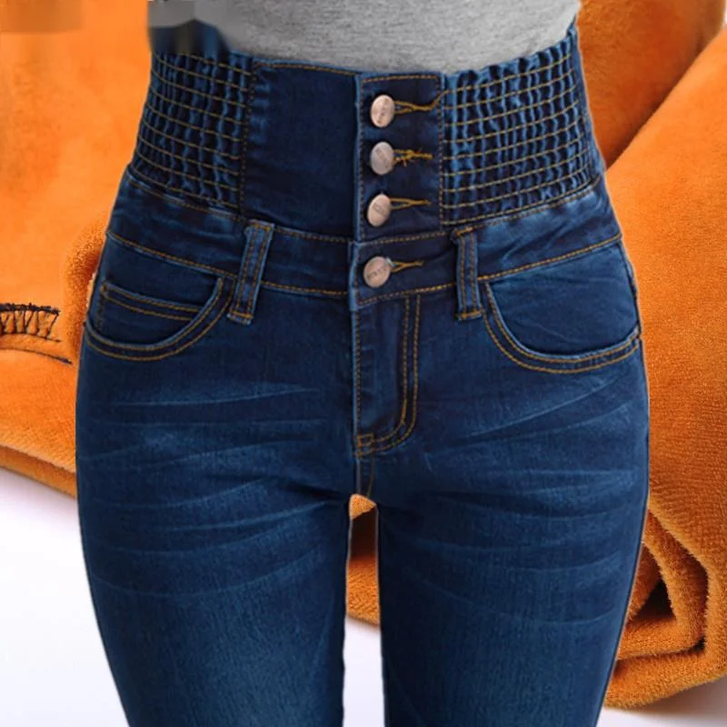 Women's high waist jeans, elastic belt with polar lining, large casual jeans, warm jeans
Women's high waist jeans, elastic belt with polar lining, large casual jeans, warm jeans