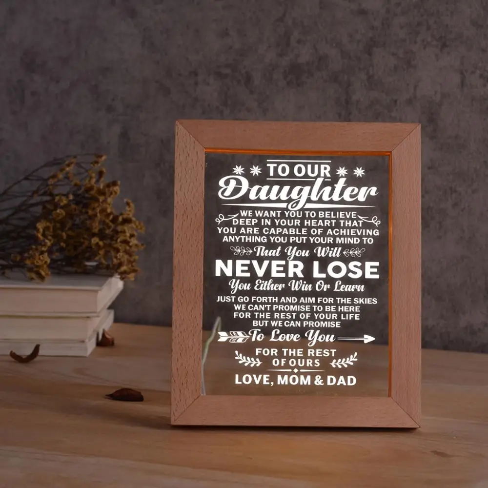 Mom And Dad To My Daughter LED Wooden Frame Personalized Text Picture Photo Frame Graduation Birthday present
Mom And Dad To My Daughter LED Wooden Frame Personalized Text Picture Photo Frame Graduation Birthday present