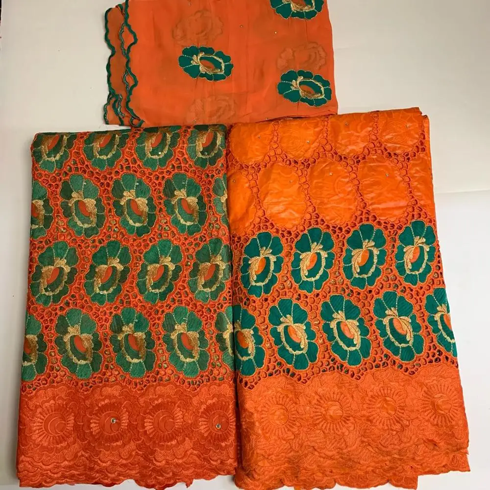 2.5+2.5+2yards Nigerian bazin riche lace fabric and African cotton swiss voile lace in switzerland and headcraf SHIS1103 
2.5+2.5+2yards Nigerian bazin riche lace fabric and African cotton swiss voile lace in switzerland and headcraf SHIS1103