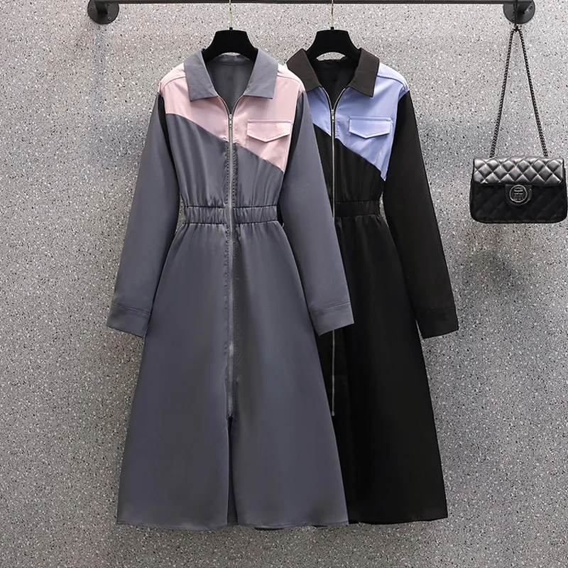 Plus Size Autumn Winter Women Zipper Dresses Casual Long Sleeve High Elastic Waist Patchwork Party Dress Female Dress Vestidos
Plus Size Autumn Winter Women Zipper Dresses Casual Long Sleeve High Elastic Waist Patchwork Party Dress Female Dress Vestidos
