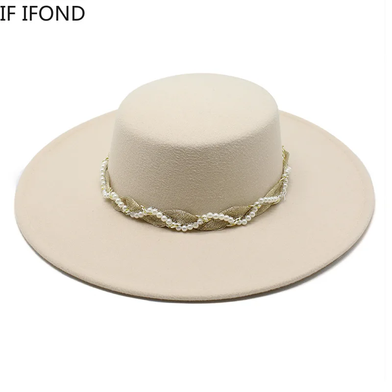 French Elegant Wool Fedoras Hats For Women Big Brim Winter Hand-made Pearl Decoration Felt Wedding Church Jazz Cap
French Elegant Wool Fedoras Hats For Women Big Brim Winter Hand-made Pearl Decoration Felt Wedding Church Jazz Cap